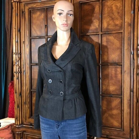 NWOT Nine West Indigo Cannes Tailored Variegated Peplum Double Breasted Jacket - Picture 3 of 16